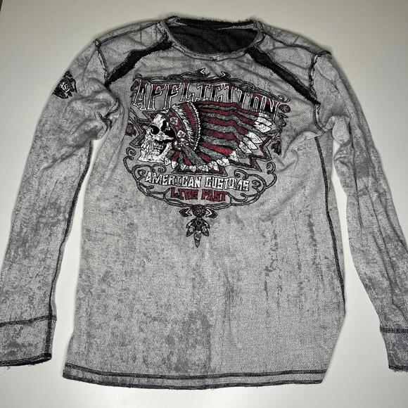 Affliction Reversible Thermal Sweatshirt L-XL Live Fast American Customs Skull - Picture 1 of 12